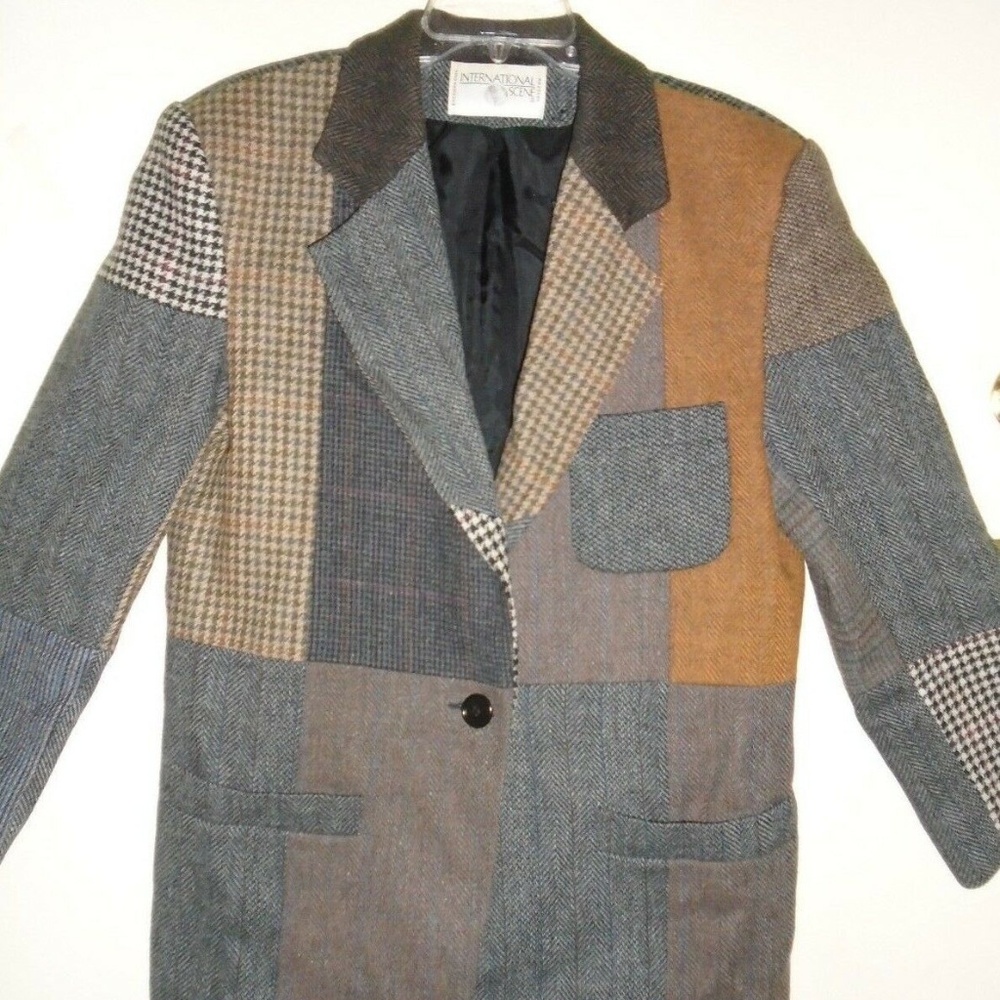 Vintage Rare Patchwork Lined Wool Blazer Jacket - image 1